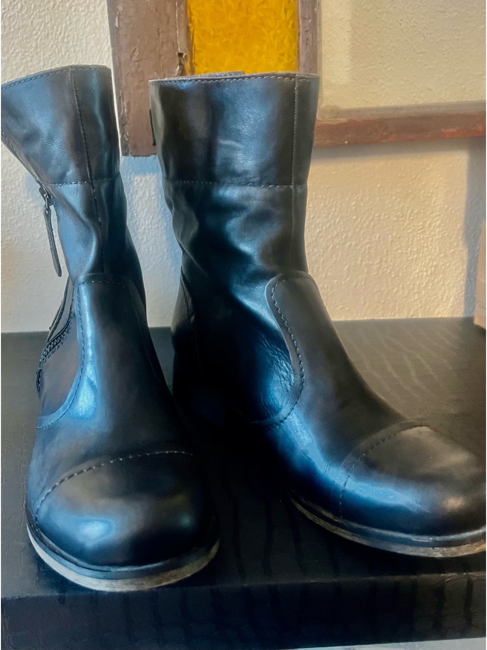 Vintage Diesel Ankle Boots - Black Distressed Leather CapToe - Sz EU 38 / US 7.5